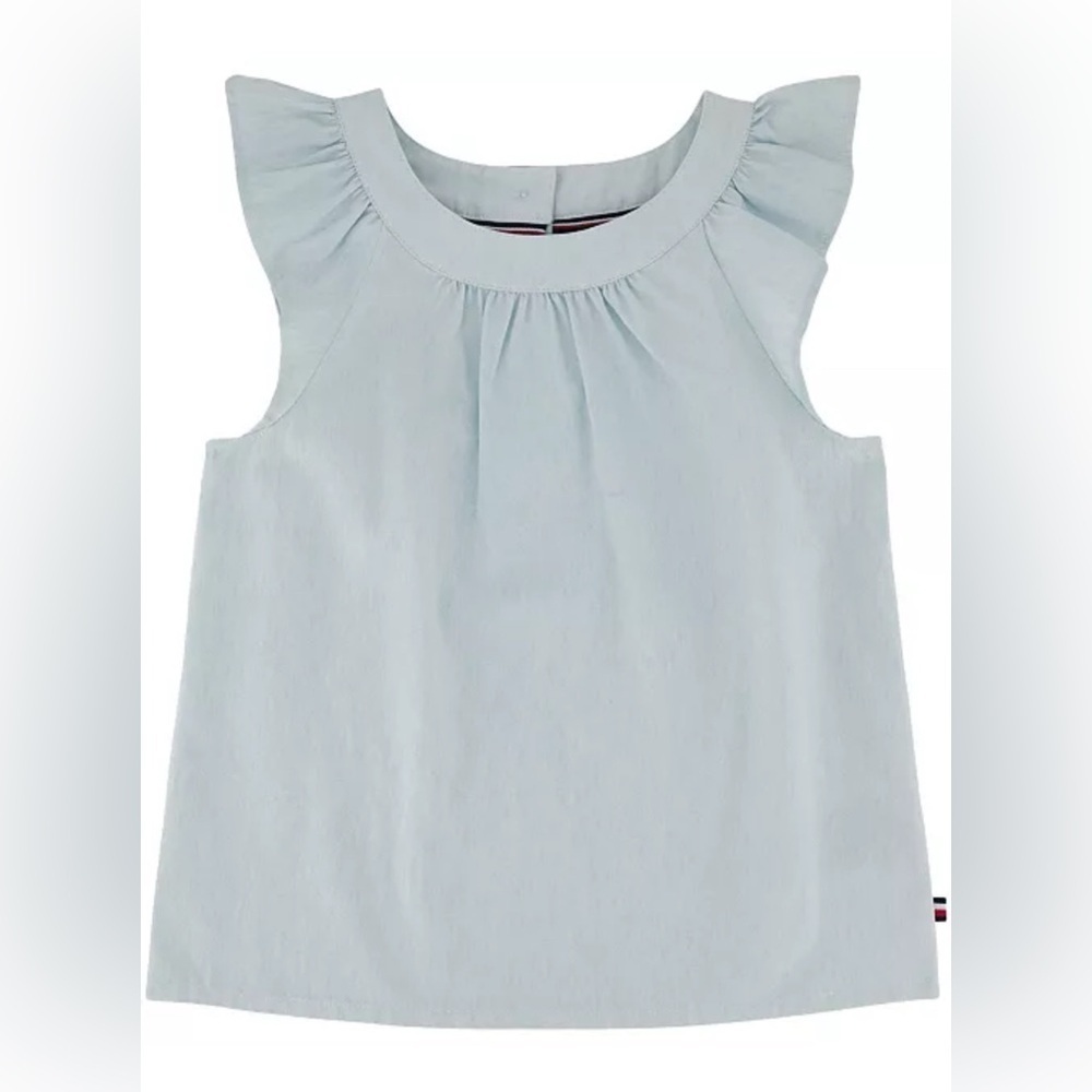 Tommy Hilfiger Denim Short Sleeve Cotton chambray Top Girls SZ L NWT
